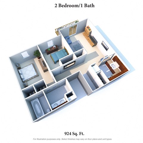 2 Bedroom 1 Bathroom Floor Plan at The Wynds, Kettering, Ohio
